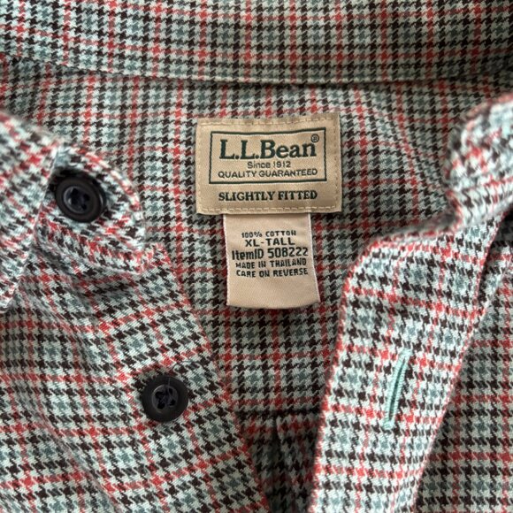 LL Bean Shirt Mens XL TALL Flannel Slightly Fitted Houndstooth Plaid 100% Cotton - Picture 5 of 8